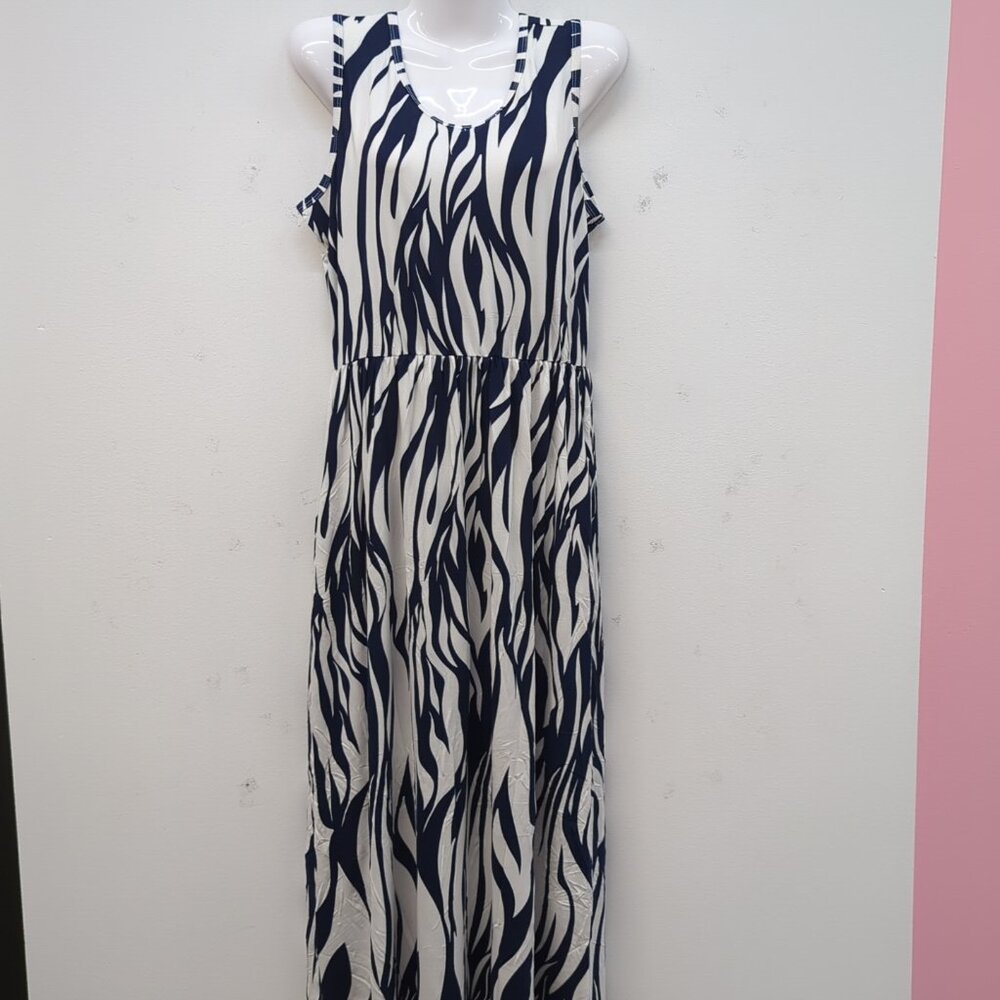 AUSELILY Scoop Neck Summer Beach Women's Maxi Dress Large White Blue